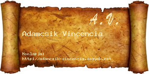 Adamcsik Vincencia névjegykártya